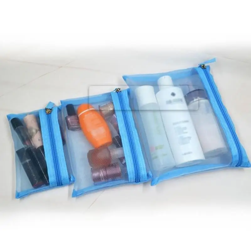 

Простая прозрачная Сетчатая Сумка для хранения косметики, 3 шт., прозрачная сумка на молнии, нейлоновая сумка для макияжа, портативная дорож...