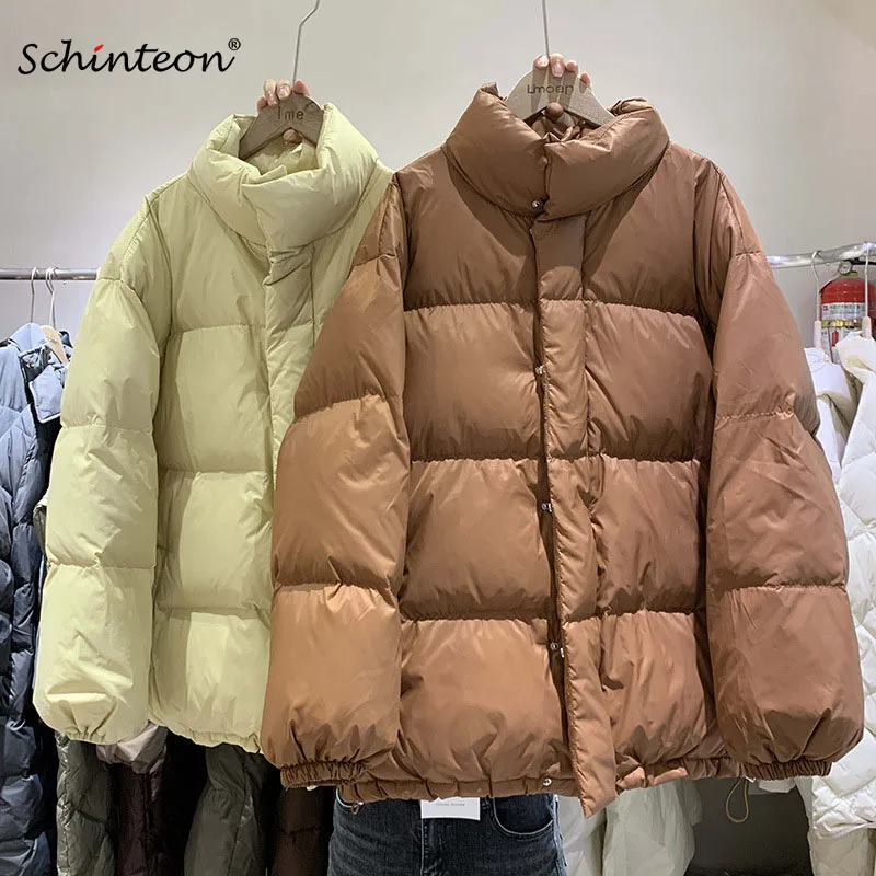 

Schinteon Women Down Jacket Korean Style Autumn Winter Casual Loose Stand Collar Coat Warm Outwear 2021 New