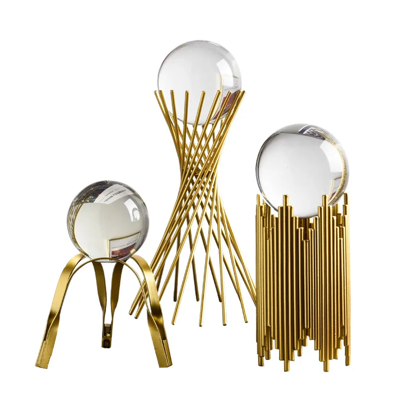 

Light Luxury Post Modern Metal Crystal Ball Crafts Home Decoration Living Room TV Cabinet Gold Iron Art Villa Restaurant