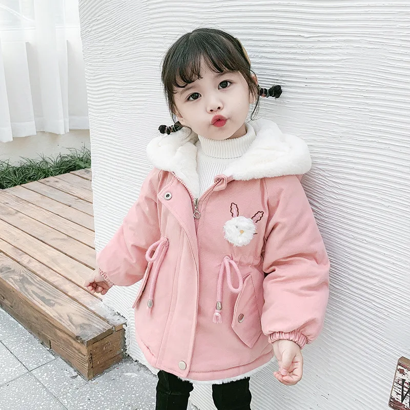 

Thick Warm Girl Parkas Lovely Cartoon Kids Outwear Jackets 2020 New Autumn Winter Hooded Drawstring Velvet Fashion Children Coat