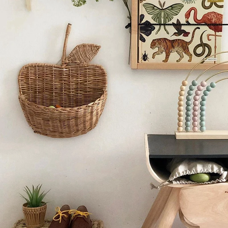 

1 Pcs Handmade Rattan Storage Storage Apple Shape Basket & 1 Pcs Rattan Woven Fruit Basket Candy Snack Snack Plate