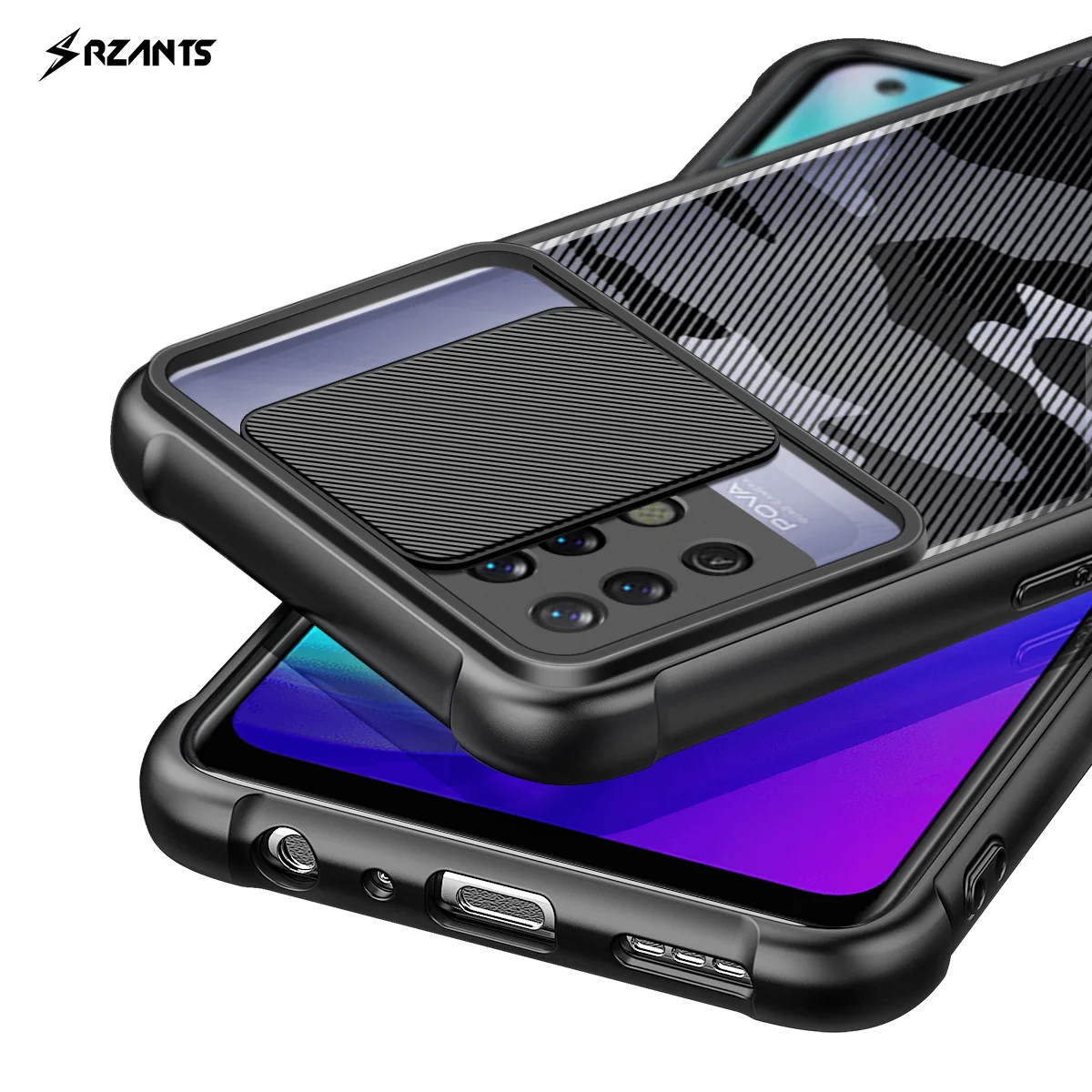 Rzants For Tecno Pova Case Hard [Camouflage Lens] Camera Protect Shockproof Slim Crystal Clear Cover