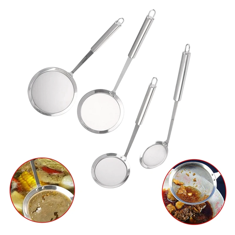 4 Pcs Stainless Steel Kitchen Colander Sieve with Long Handle Fine Mesh Strainers for Cooking Baking Flour | Дом и сад