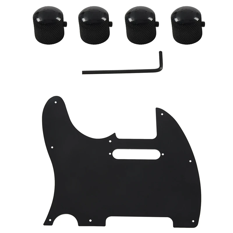 

4Pcs Guitar Dome Control Knobs Black & 1X Black 3 PLY Electric Guitar Pickguard For Tele Style Electric Guitar