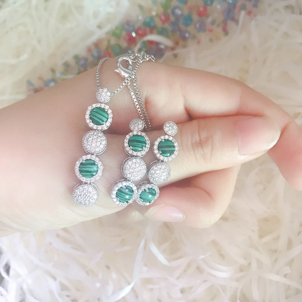 

Fashion Jewelry Set Women Crystal Round Pendant Necklace Earrings Free Ship