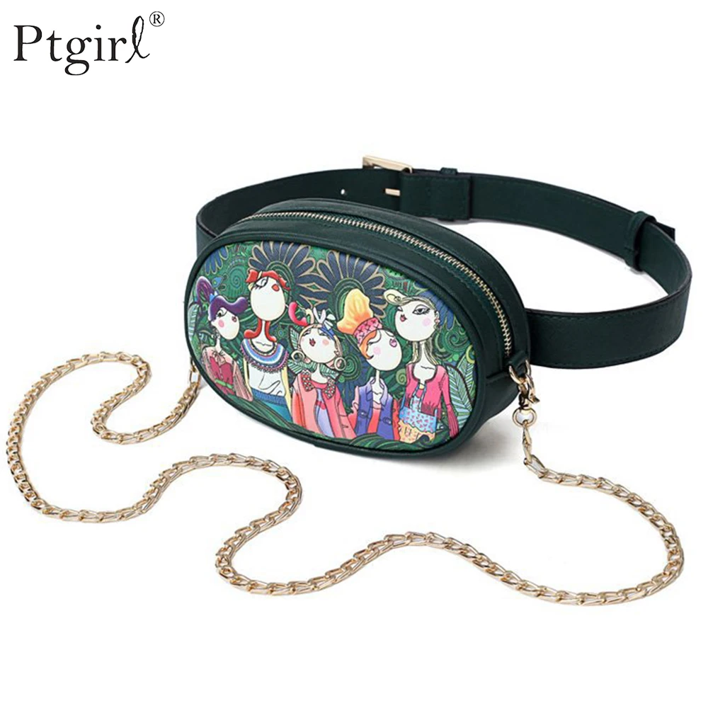 

Поясная сумка из искусственной кожи для женщин, зеленые Мультяшные забавные дамские сумочки на ремне через плечо, водонепроницаемая нагруд...