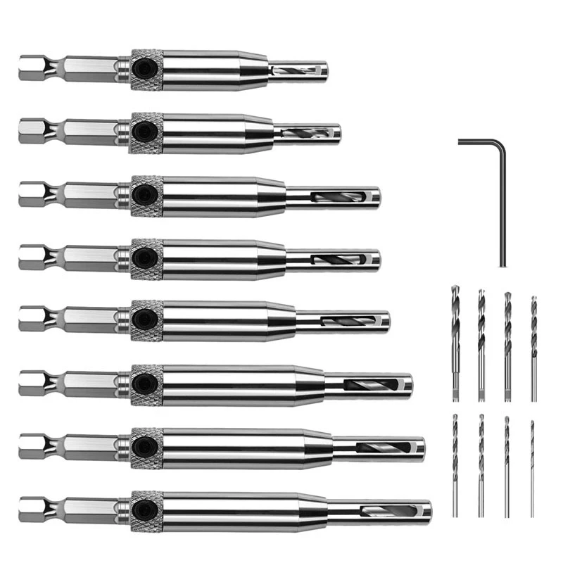 

4-16Pcs Self Centering Drill Bits HSS Hinge Center Hexagon Drill Bits Door Cabinet Woodworking Positioning Hole Puncher Tool