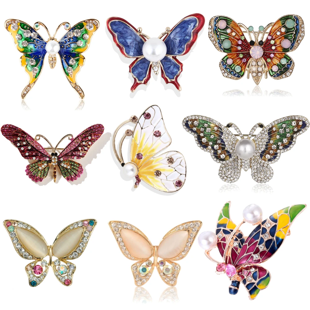 Новый Кристалл Бабочка Броши Стразы Булавки с бабочками Женская мода платье