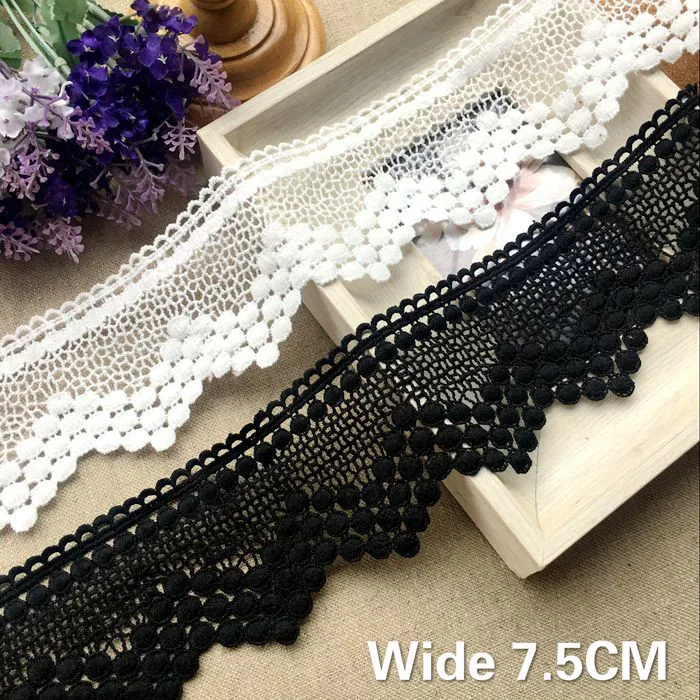 

7.5CM Wide High Quality Water Soluble Lace Fabric Embroidered Ribbon Collar Edge Trim For DIY Curtains Sofa Garment Fringe Decor