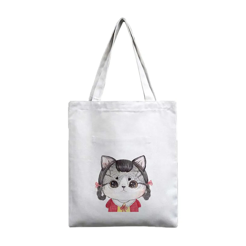 Bolsa de compras женская сумка-шоппер сумка Корейская оригинальная Милая кошка экологический холст сумки животные принты девушка молодежный рюкзак