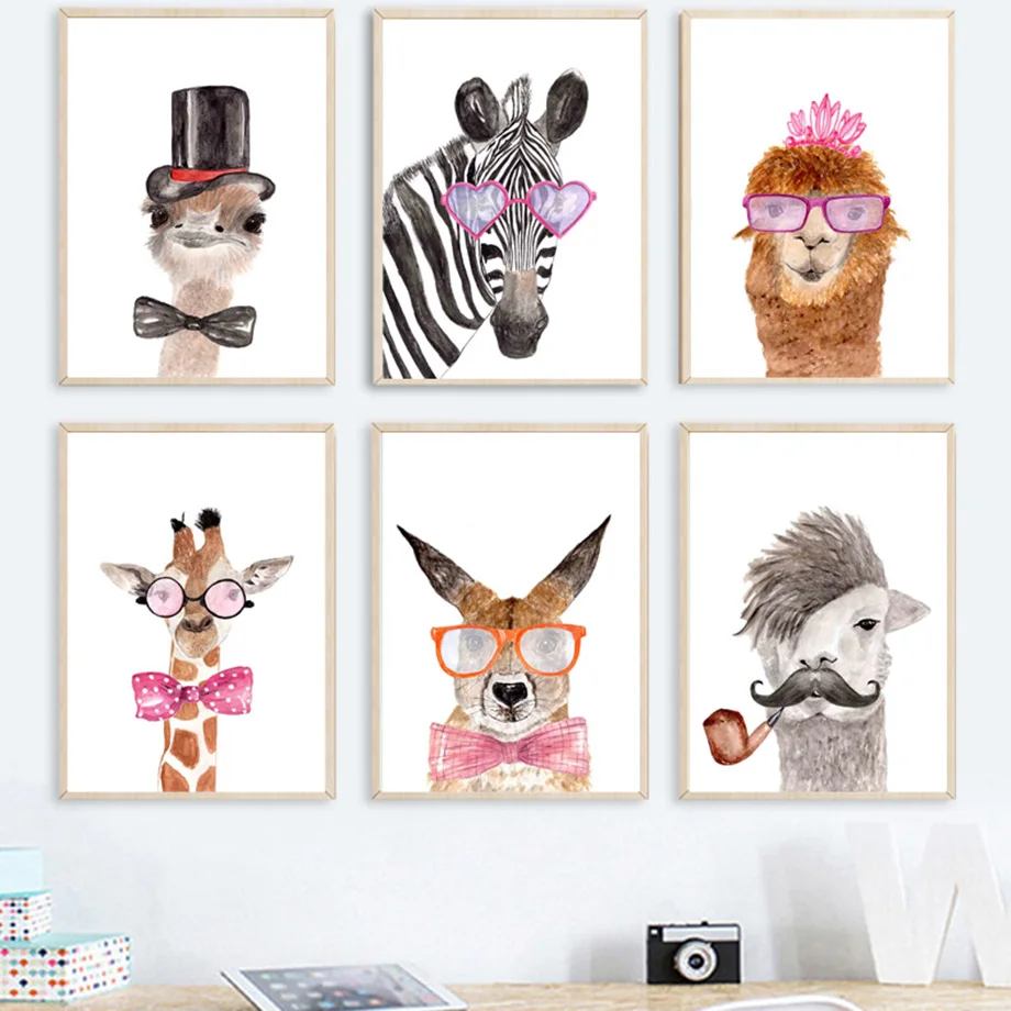 Страусиная Зебра альпака жираф искусство стен Картина на холсте скандинавский