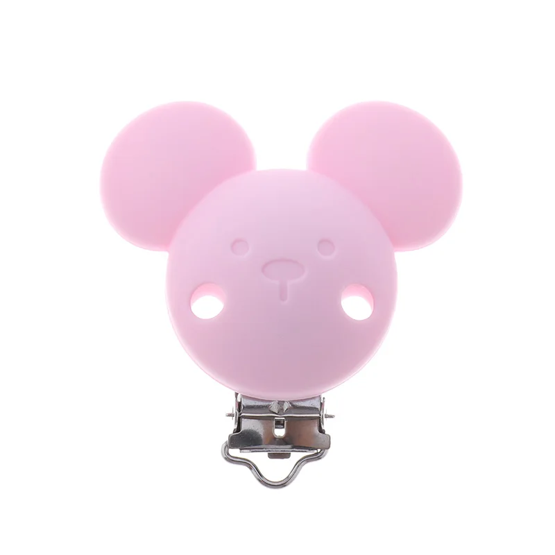 Fkisbox 2pcs Mouse Pacifier Clip Silicone Bead Baby Teether& Plastic Teething Accessories Nipple Clasps Toy DIY Round Koala