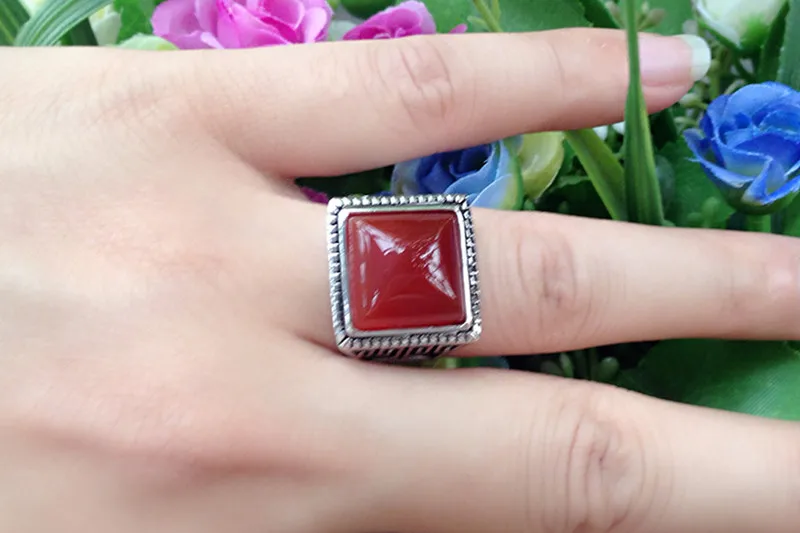 925 Серебряное кольцо, инкрустированное в Корейском стиле, натуральный черный натуральный камень халцедон для мужчин