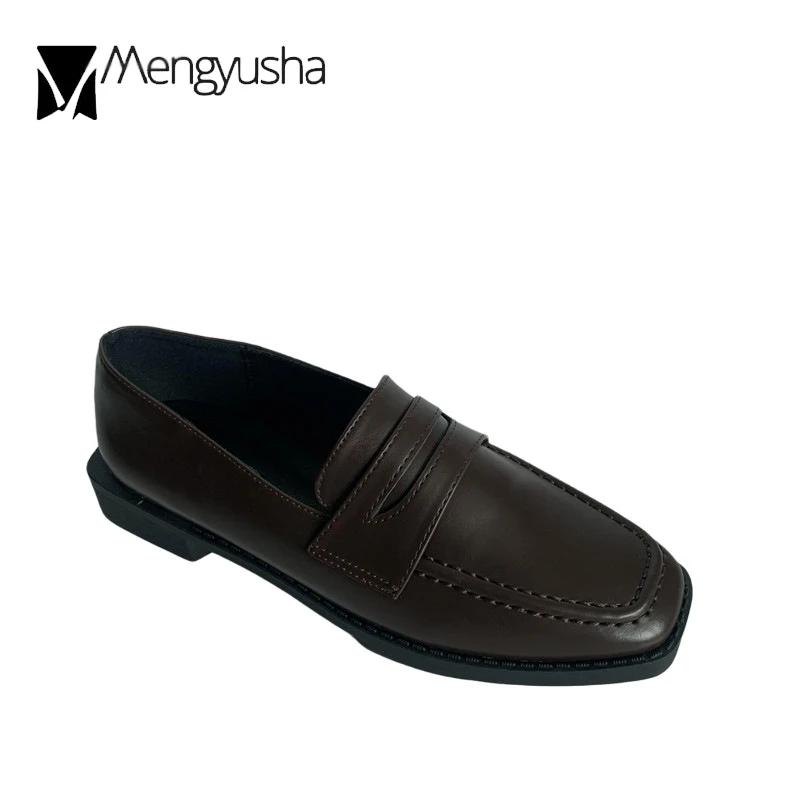 Туфли кожаные женские на низком каблуке маленькие винтажные Туфли-лоферы