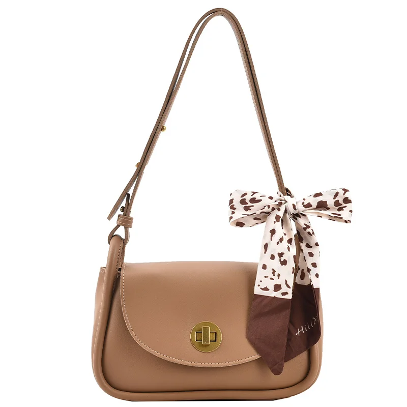 

Women's Bag 2021 Popular New Baguette Messenger Bag Bow Leather Square Solid Color Fashion Shoulder Bag