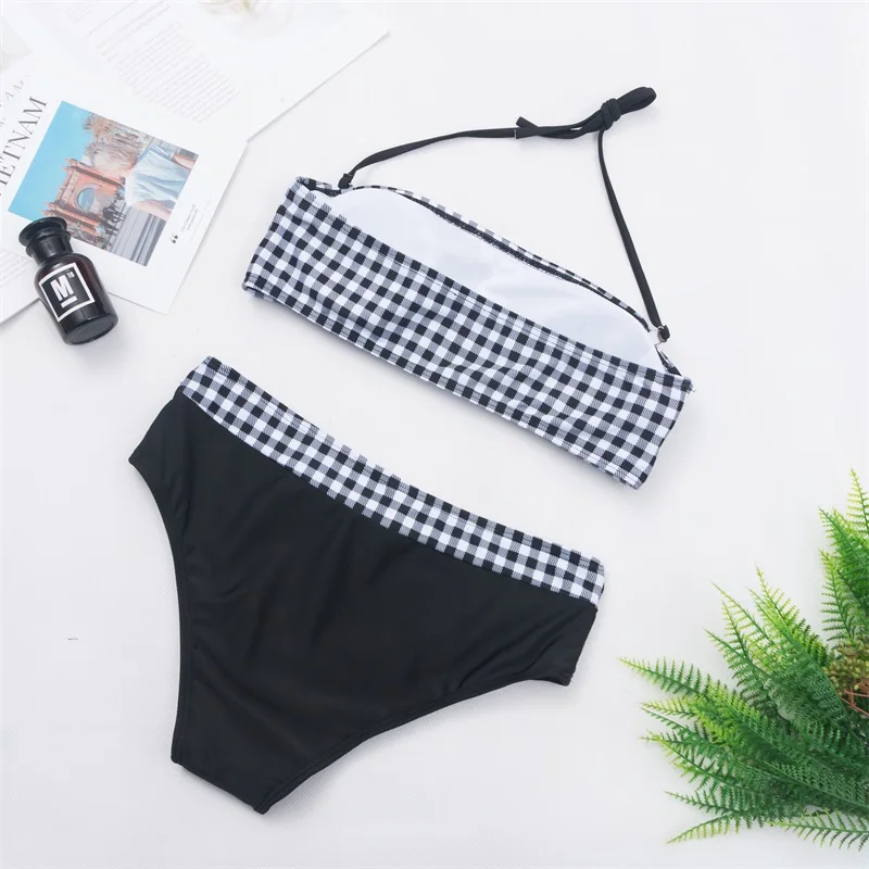 WTCandy новинка 2020 с принтом белый черный в клетку бандо бикини сексуальный микро