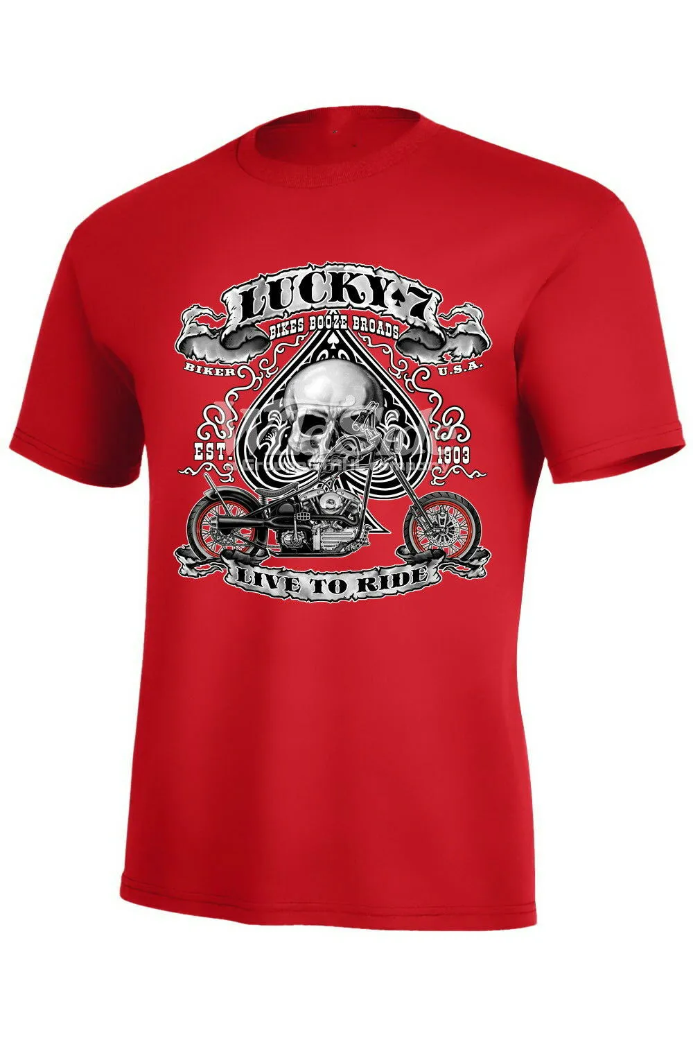 

Lucky Bikes Booze Broads Live To Ride Biker Adult Graphic Funny T-Shirt