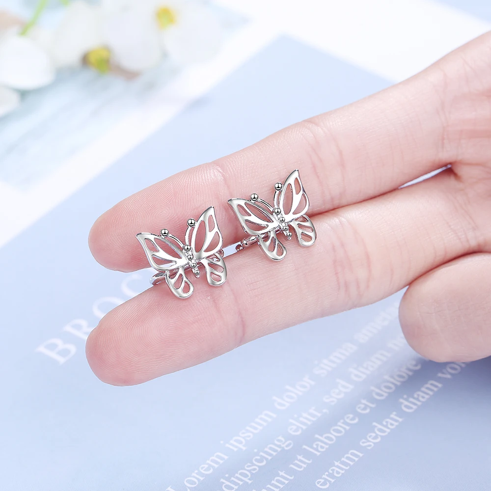 

925 Sterling Silver 2021 New Women's Fashion Jewelry High Quality Ear Clip Crystal Zircon Simple Retro Butterfly Earrings
