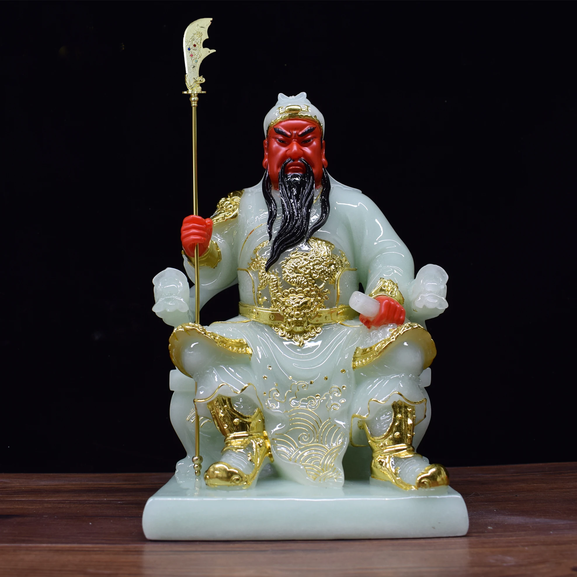 

Southeast Asia Home store COMPANY High-grade God of wealth RED GUAN GONG GUAN DI ER YE Good luck ZHEN ZHAI jade gilding statue