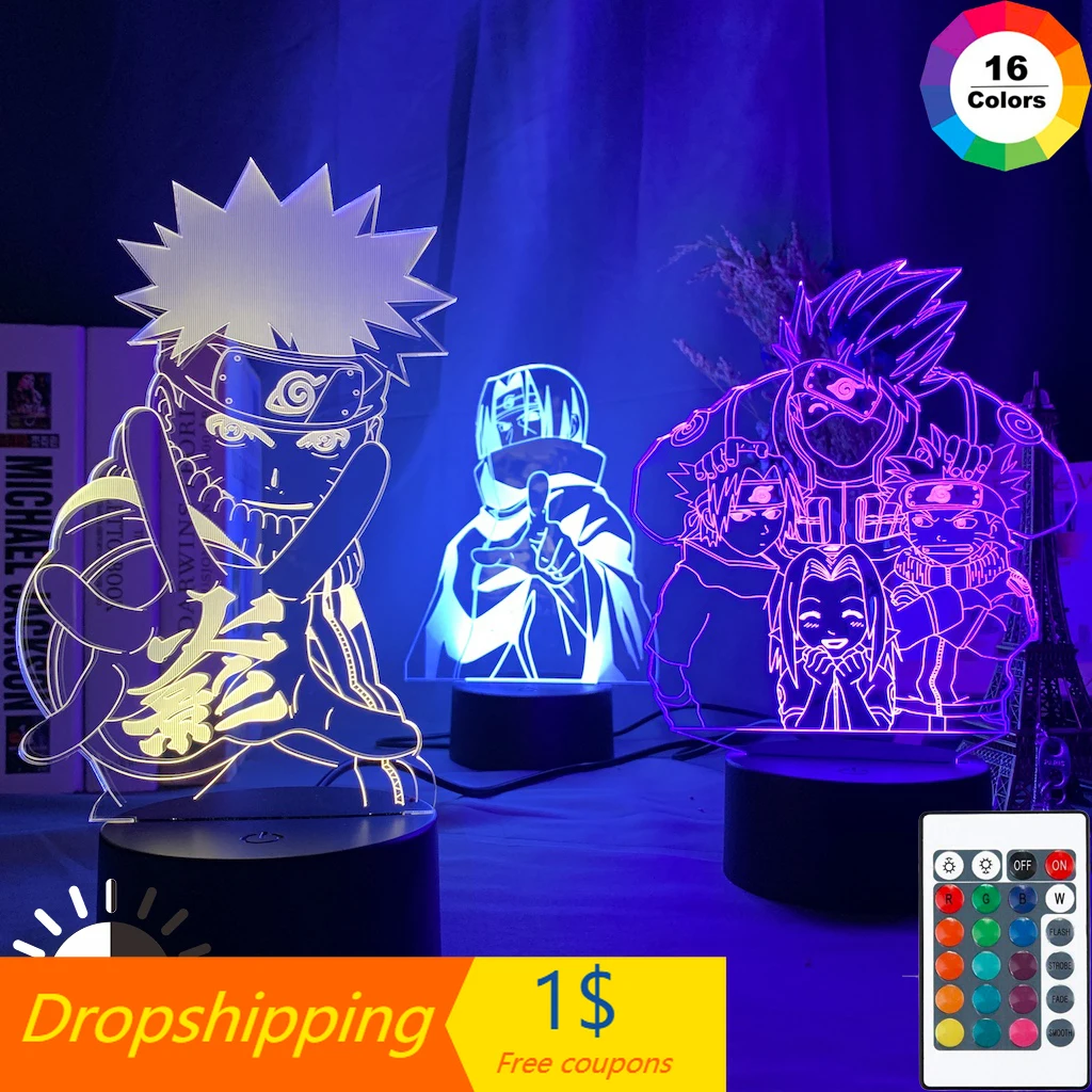 Светодиодный ночник с аниме Наруто Узумаки командный 7 дюймов Sasuke Kakashi Hatake