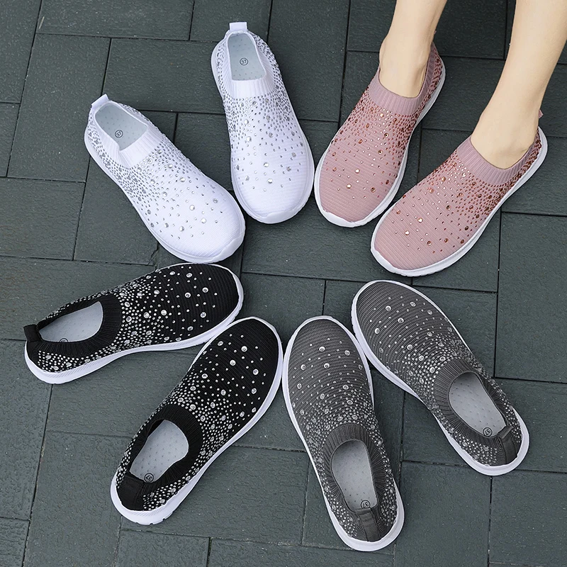 

Female Sports Shoes Women Mesh Breathable Casual Shoes Light Crystal Fashion Flat Loafers Non-slip Tenis Feminino Designer Shoes