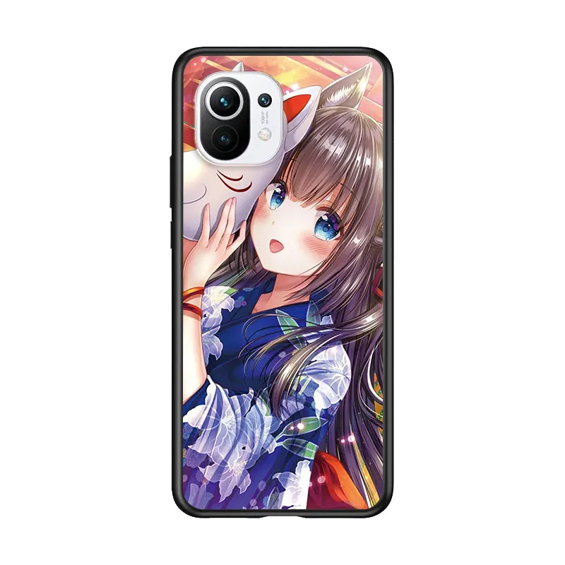 

Fox Mask Anime Girl for Xiaomi Mi 11 10T Note 10 Ultra 5G 9 9T SE 8 A3 A2 A1 6X Pro Play F1 Lite 5G Black Phone Case