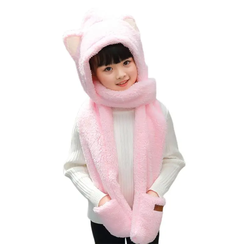 

2020 Toddler Kids 3 In 1 Warm Winter Hat Cute Animal Ears Scarf Gloves Earflap Cap