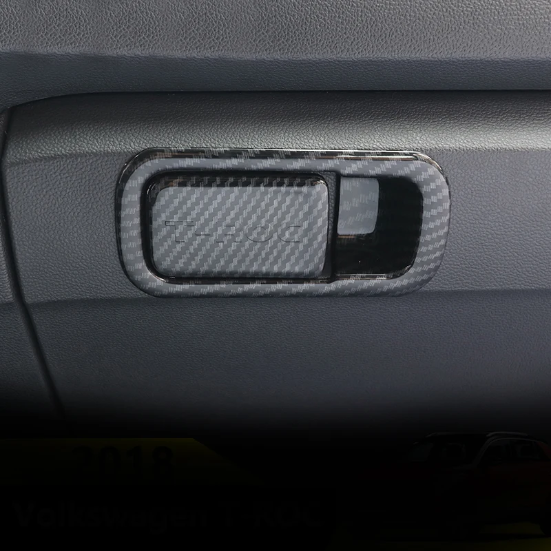 Carbon fiber Car Glove Box Copilot Storage Switch Handle Sequins Stickers Trim Cover For Volkswagen VW T-ROC 2017 2018 Accessory
