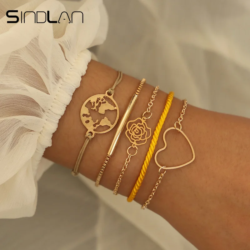 Sindlan 5 шт. большие полые браслеты в форме сердца розы для женщин винтажные золотые