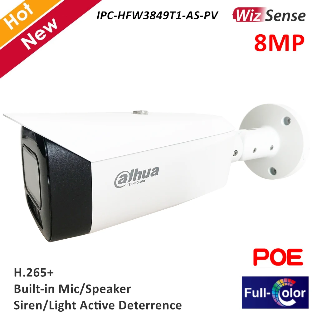 Полноцветная ip камера Dahua WizSense 8MP IPC HFW3849T1 AS PV встроенный теплый осветитель
