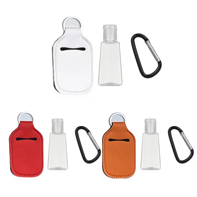 

3 Sets Hand Sanitizer Refillable Empty Bottles with Keychain Holder Carriers 667D