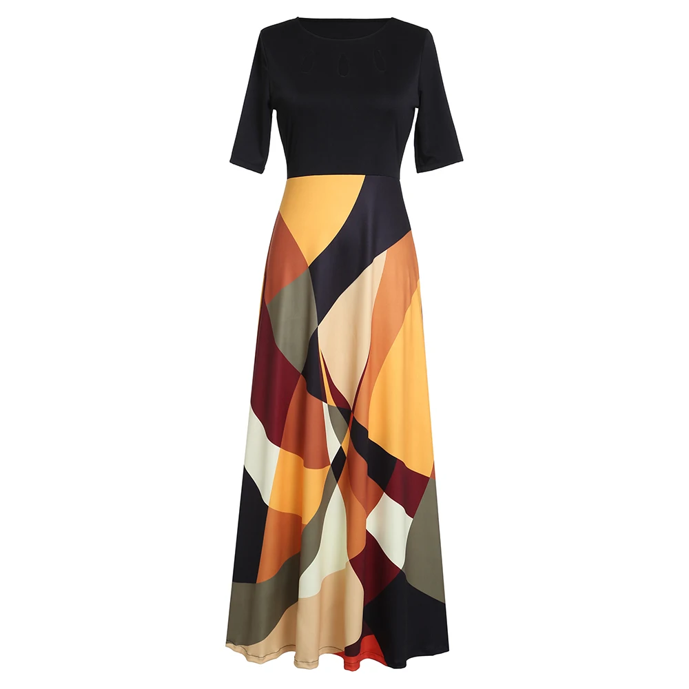 Вечернее Летнее платье макси для женщин 2019 короткий рукав цветочный принт желтый