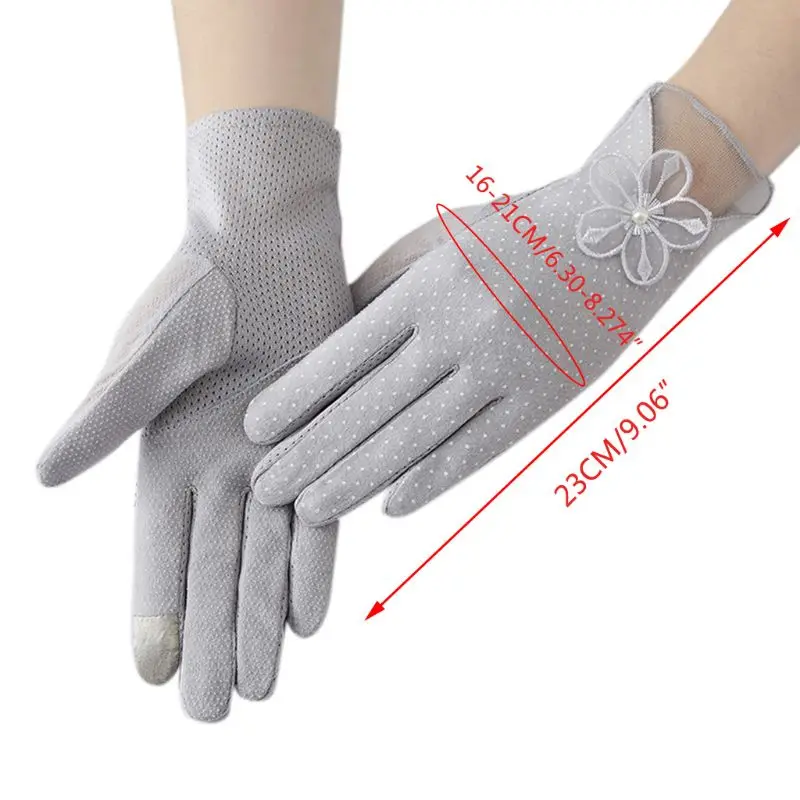 

Women Summer Cotton Lace Cycling Gloves Non-Slip Touch Screen UV Protection Bowknot Floral Decor Driving Short Mittens