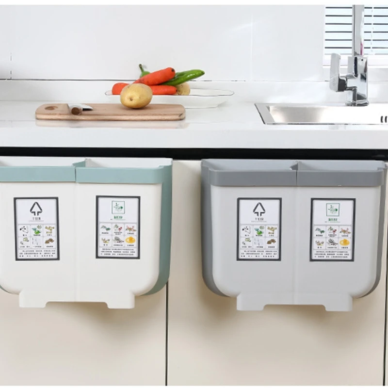 

Multipurpose Foldable Kitchen Hanging Bin Plastic Wall Mounted Rubbish 2 Can 27RF