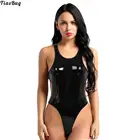 Женский цельный купальник TiaoBug из искусственной кожи без рукавов с открытой спиной и высоким вырезом стринги трико боди Ночное белье Клубная одежда