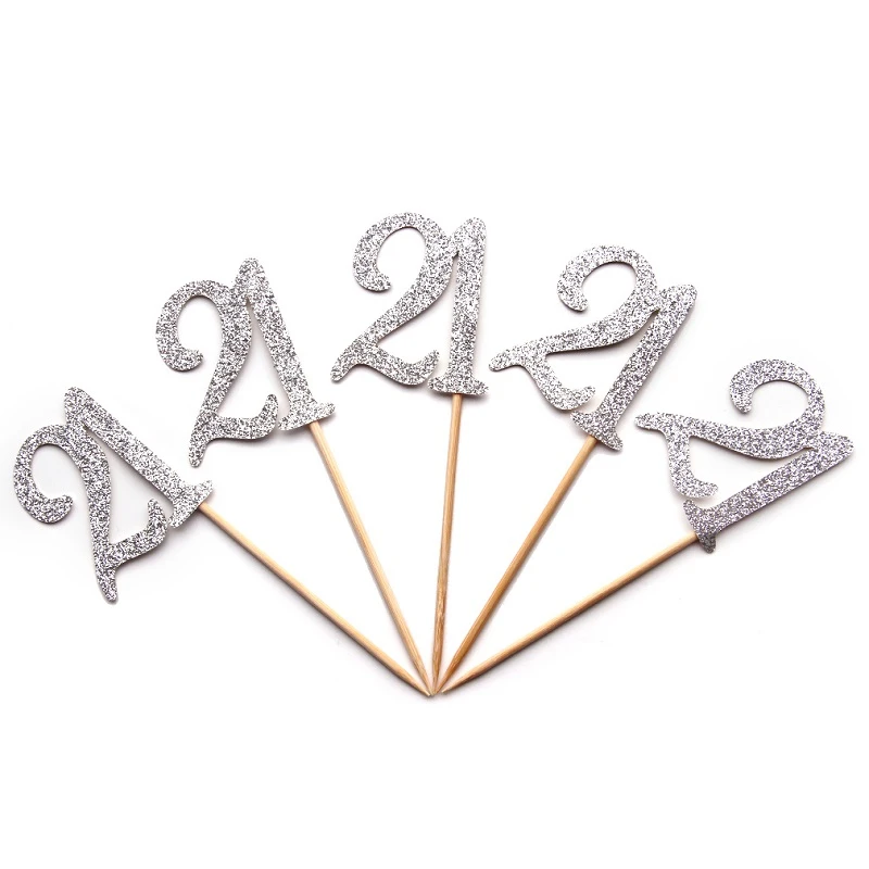 silver 21 12 шт. номер 30 40 50 60 для капкейка-30th 40th 50th 60th празднование Дня Рождения вечерние поставки торт фигурки жениха и невесты; дропшиппинг - Цвет: silver 21