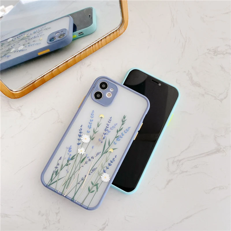 Lovebay NEW Fashion Pretty Flowers Case For iPhone 13 12 11 14 Pro Max 7 8 Plus X XR XS Max SE Luxury Color Thick Border Cover