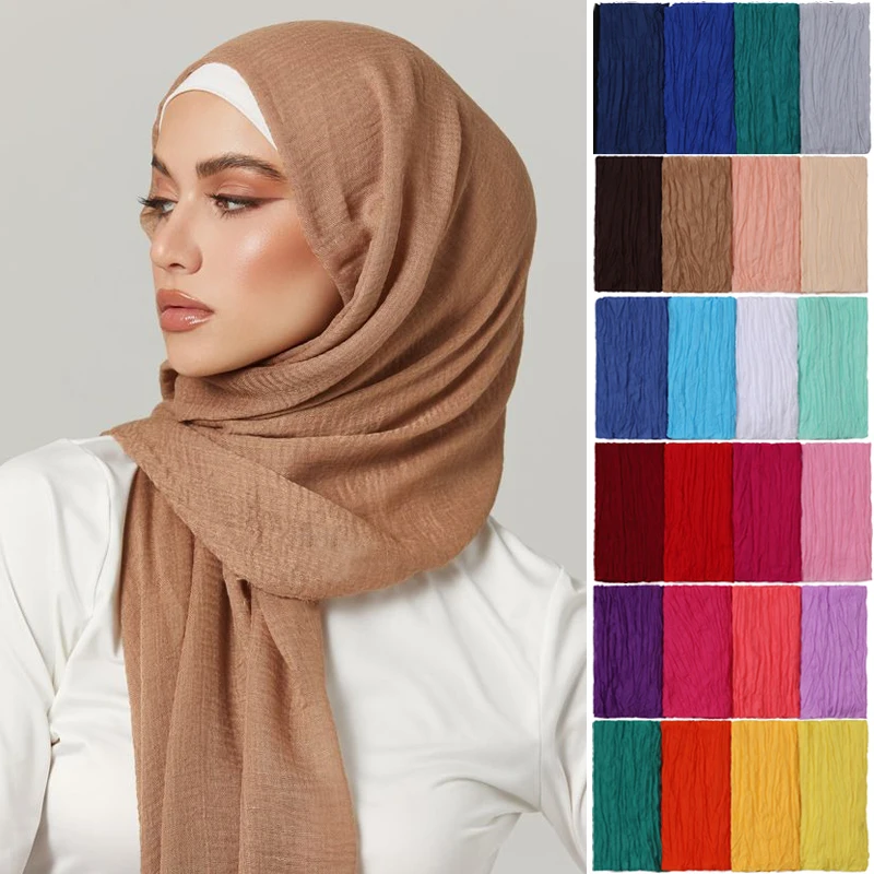 

Women Muslim Crinkle Hijab Scarf Femme Musulman Soft Cotton Linen Headscarf Islamic Hijabs Shawls Wraps Head Scarf 90*180cm