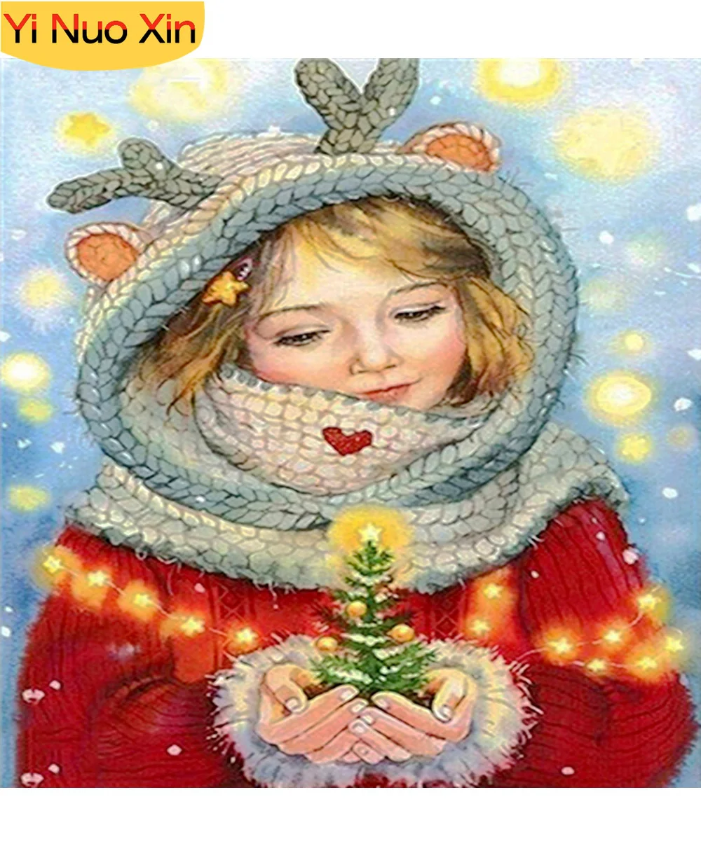 

Full Square Diamond Painting Cross Stitch 5D DIY Christmas Tree Girl Rhinestone Home Decor Gift sewing paste diamond Embroidery