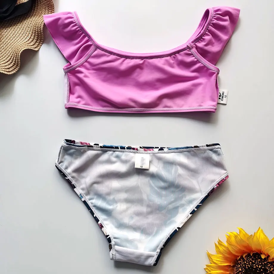 Женский купальник с открытыми плечами бикини оборками для девочек-подростков
