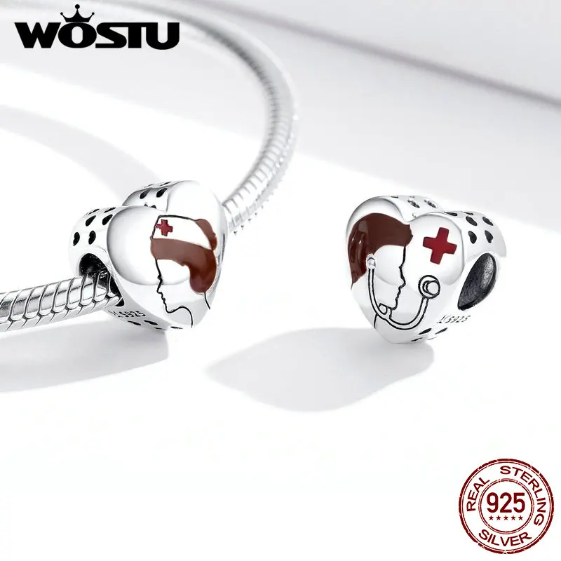 Подлинные серебряные бусины-подвески в виде доктора для медсестры и браслета |