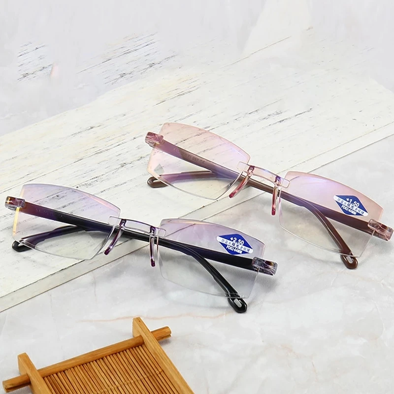 

Rimless Reading Glasses Anti Blue Ray Bifocal Eyeglasses Square Frameless Presbyopic Glasses Hyperopia Eyeglasses Male Glass+3.5