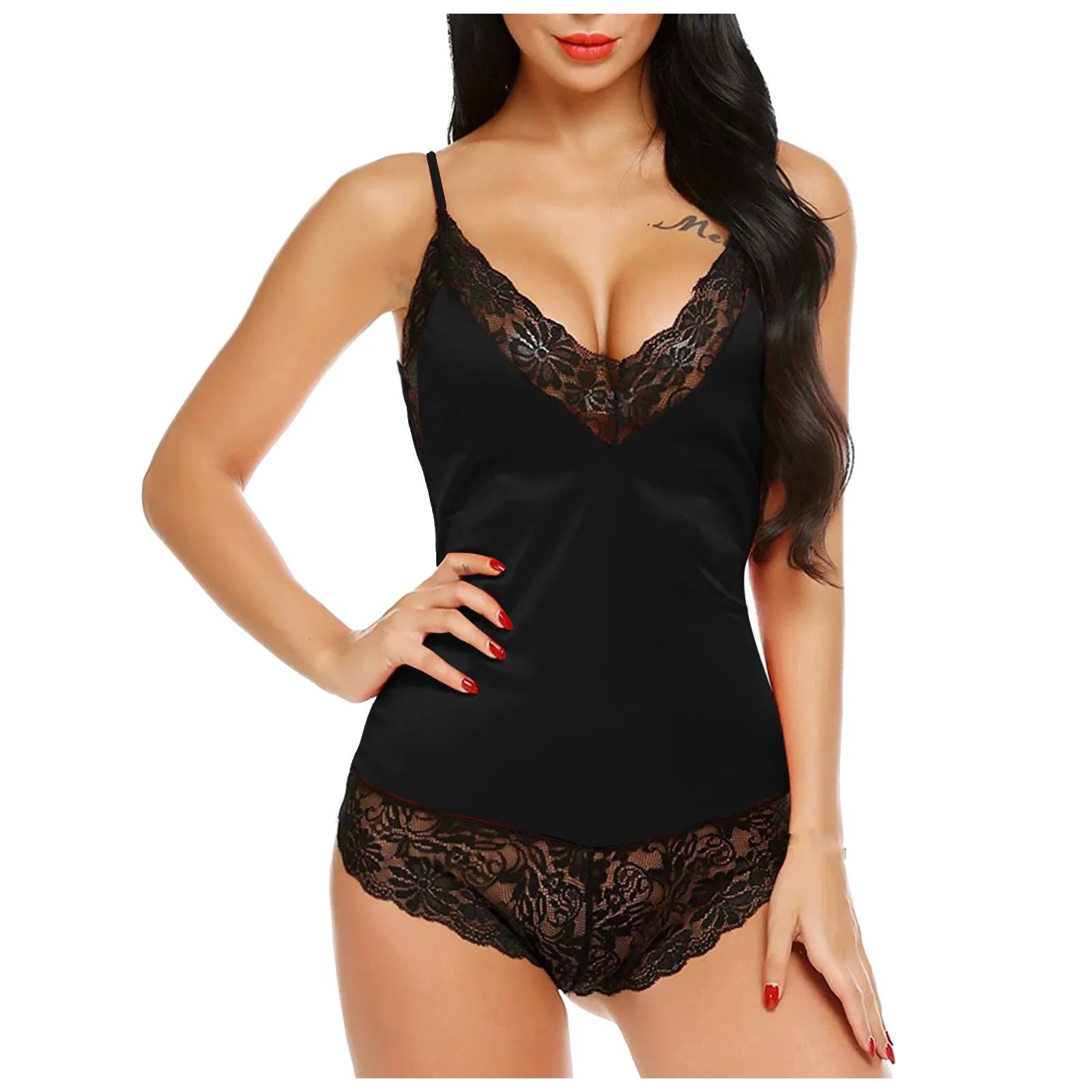 Женское боди с V-образным вырезом кружевное сексуальное нижнее белье прозрачные