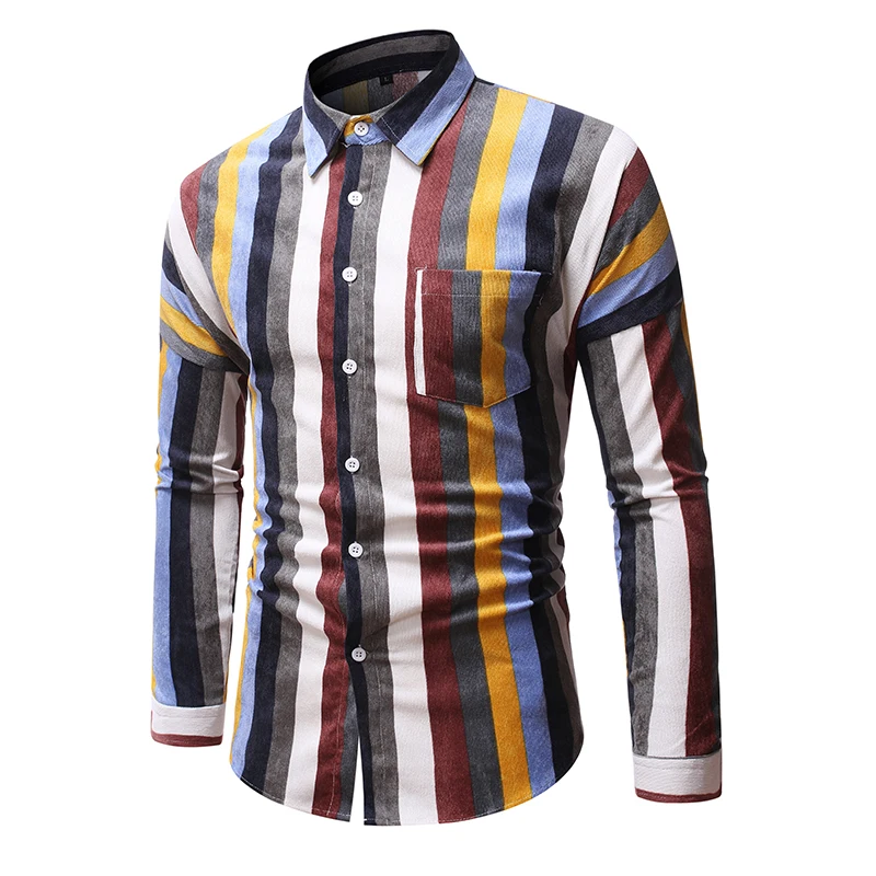 

Spring 2021 men's stylish striped shirt comfortable long sleeve standard collar button down collar casual shirt