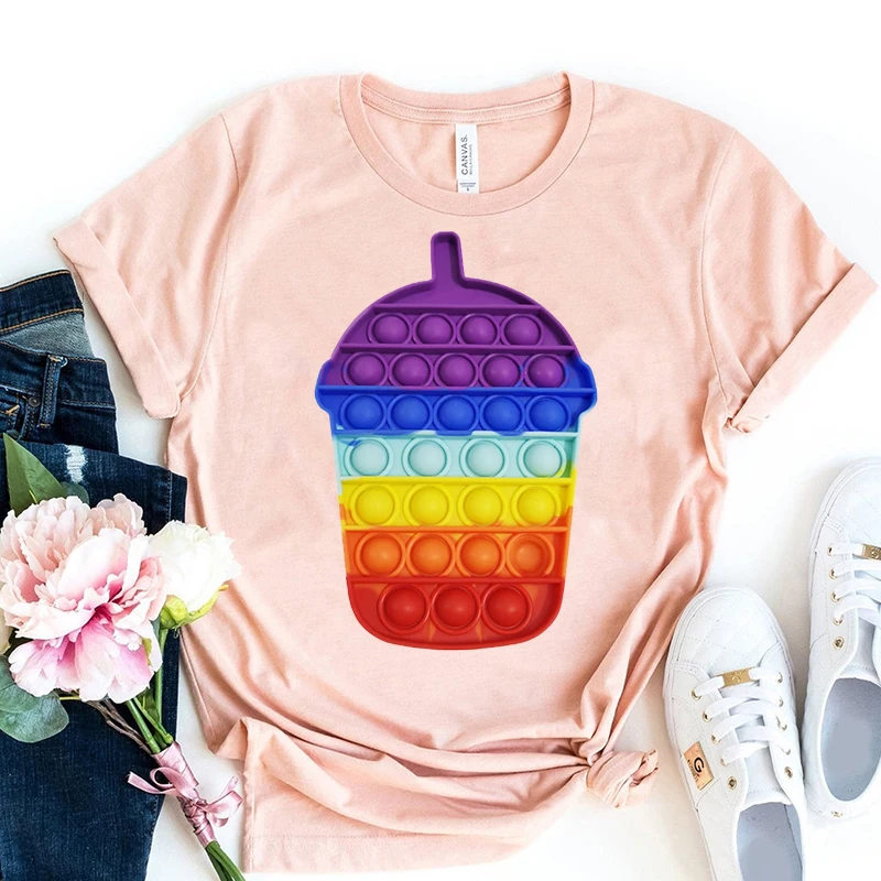 

Funny Rainbow cup Fidget Toys T Shirt Anti Stress Push Bubble Sensory Toys Shirt поп ит Pop It T-Shrit Women Tshirt 90s Tee Tops
