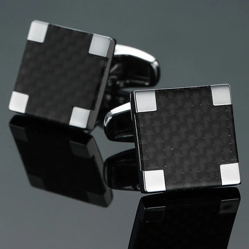 

High quality carbon fiber Cufflinks new fashion jewelry black Cufflinks men's business shirt suit badge pin gift