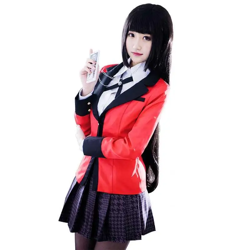 

Full Set Kakegurui Cosplay Costumes Anime Yumeko Jabami School Girls Uniform Jacket+Shirt+Skirt+Stockings+Tie Adult Kid Girl