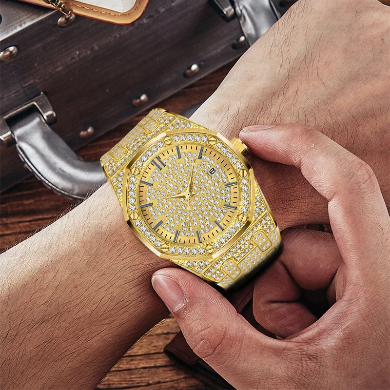 

Silver Men Watch Minimalist Bling Bling Diamond Fashion Quartz Wristwatch For Men Waterproof Relojes Hombre Dropshipping