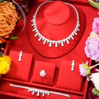 siscathy new fashion luxurious zircon wedding jewelry set for women necklace bracelet earrings rings party costume jewelry set