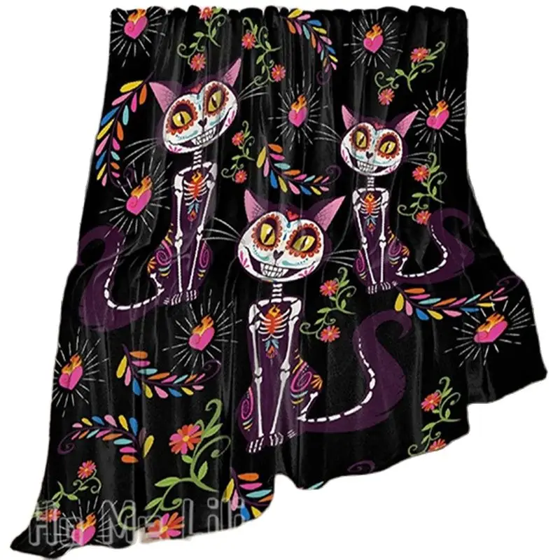 

Halloween Sugar Skull Cat Decorative Cozy Soft Lightweight Flannel Flannel Blanket By Ho Me Lili For Bed Sofa Couch Chair